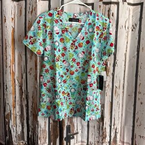Koi Festive Holiday Print Scrub Top small